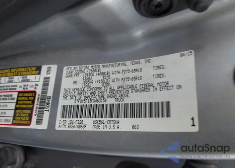 2015 Toyota Tundra Sr5 5.7L V8 from USA, damaged, VIN 5TFUY5F13FX463158